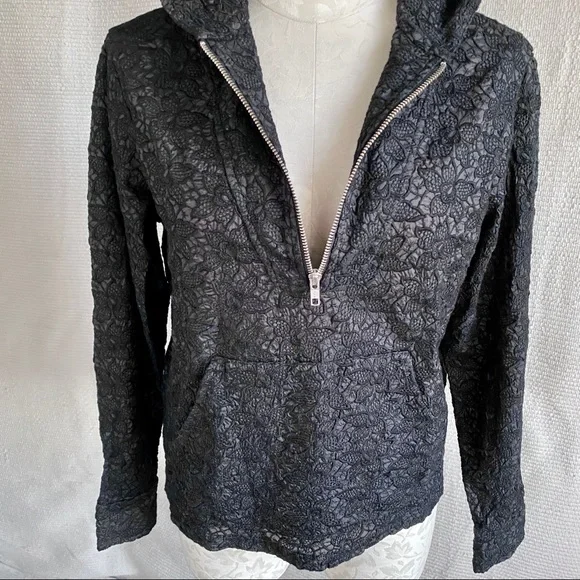 A.L.C. S/M Embroidered Hoody Shirt Top Black Lace Hoodie